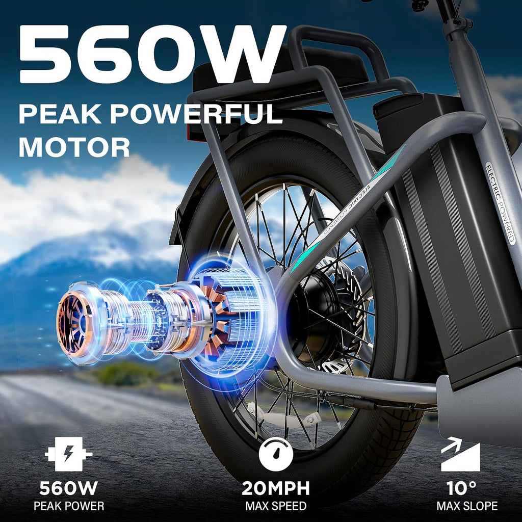 Caroma Peak 500W/800W/1200W Electric Scooter with Seat, 20' Fat Tire Electric Bike with 48V Removable Battery, Up to 30Miles & 20MPH, Adult Scooter for Commuting with Basket&Adjustable Seat
