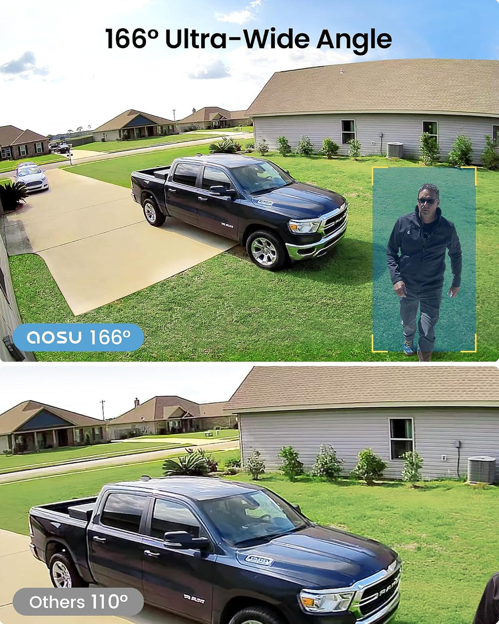 aosu Security Cameras Wireless Outdoor Home System, True 2K HD Night Vision, No Subscription Required, Long Battery Life, 166° Wide View, Spotlight & Siren Alarm, Motion Alert, Support 2.4 & 5GHz WiFi