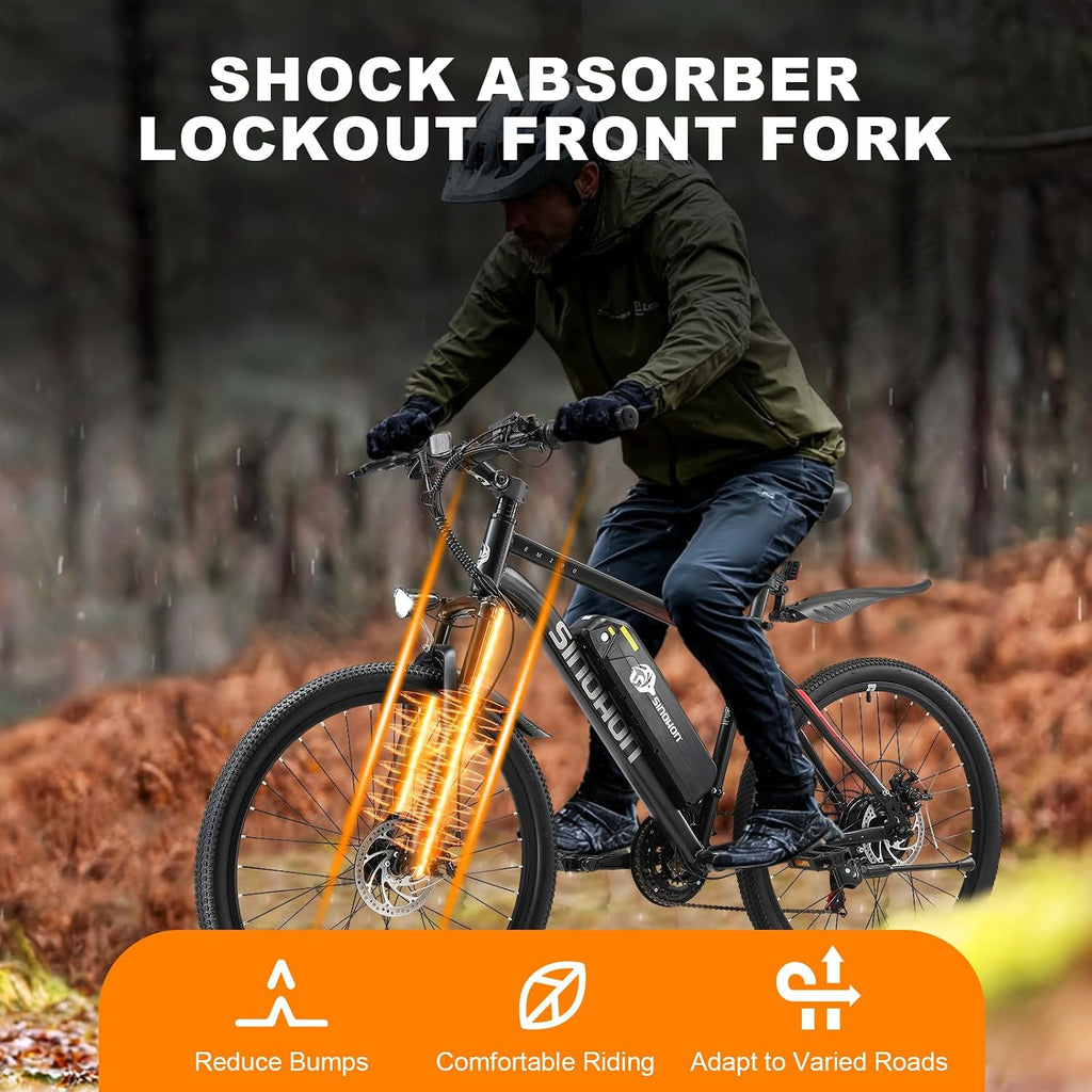 26' Electric Bike for Adults, E-Bike Commuter–500W Brushless Motor,375/749WH, 7-Speed, Front Suspension Fork, 20/28MPH Top Speed, 40+ Miles Long Range