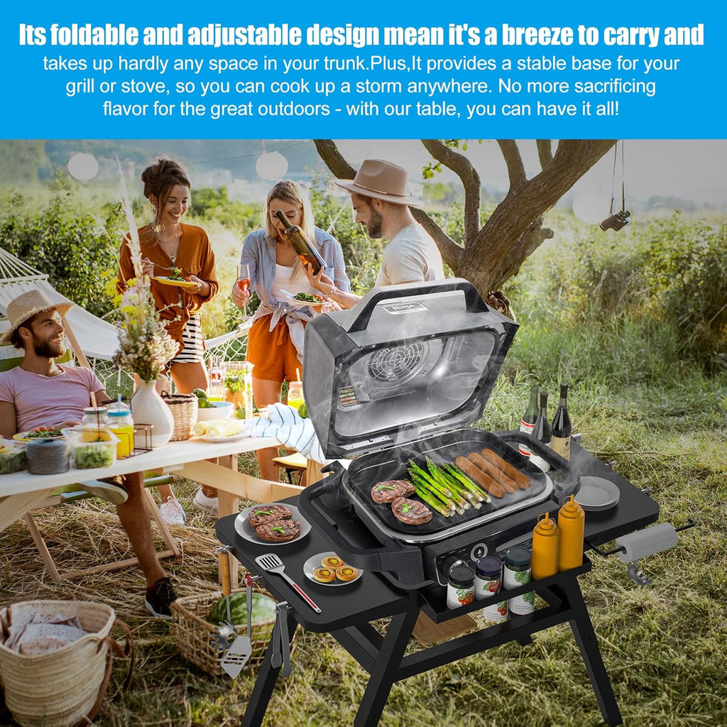 Grill Stand for Ninja Woodfire Outdoor Grills, Portable Adjustable Grill Cart Table for Ninja XSKUNSTAND OG700 OG800 OG900 OO101 Series & for Artisan MO201 Pizza Oven Stand Accessories with Shelves
