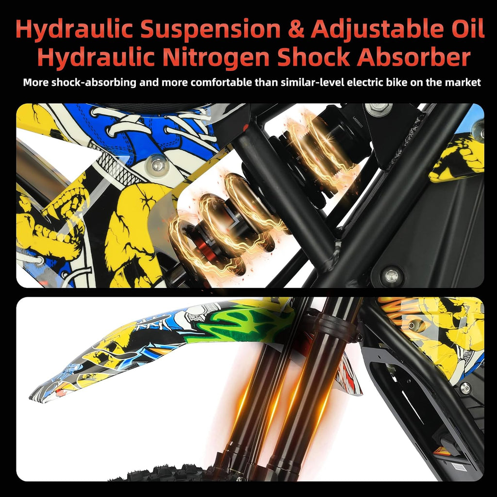 2500W Electric Dirt Bike for Teens & Adults - 37MPH Off-Road EBike, 48V 23AH Removable Battery E Bikes, 14'/12' Fat Tires Bicycle, Hydraulic Brakes Mountain Trail Motorcycle for Ages 13+