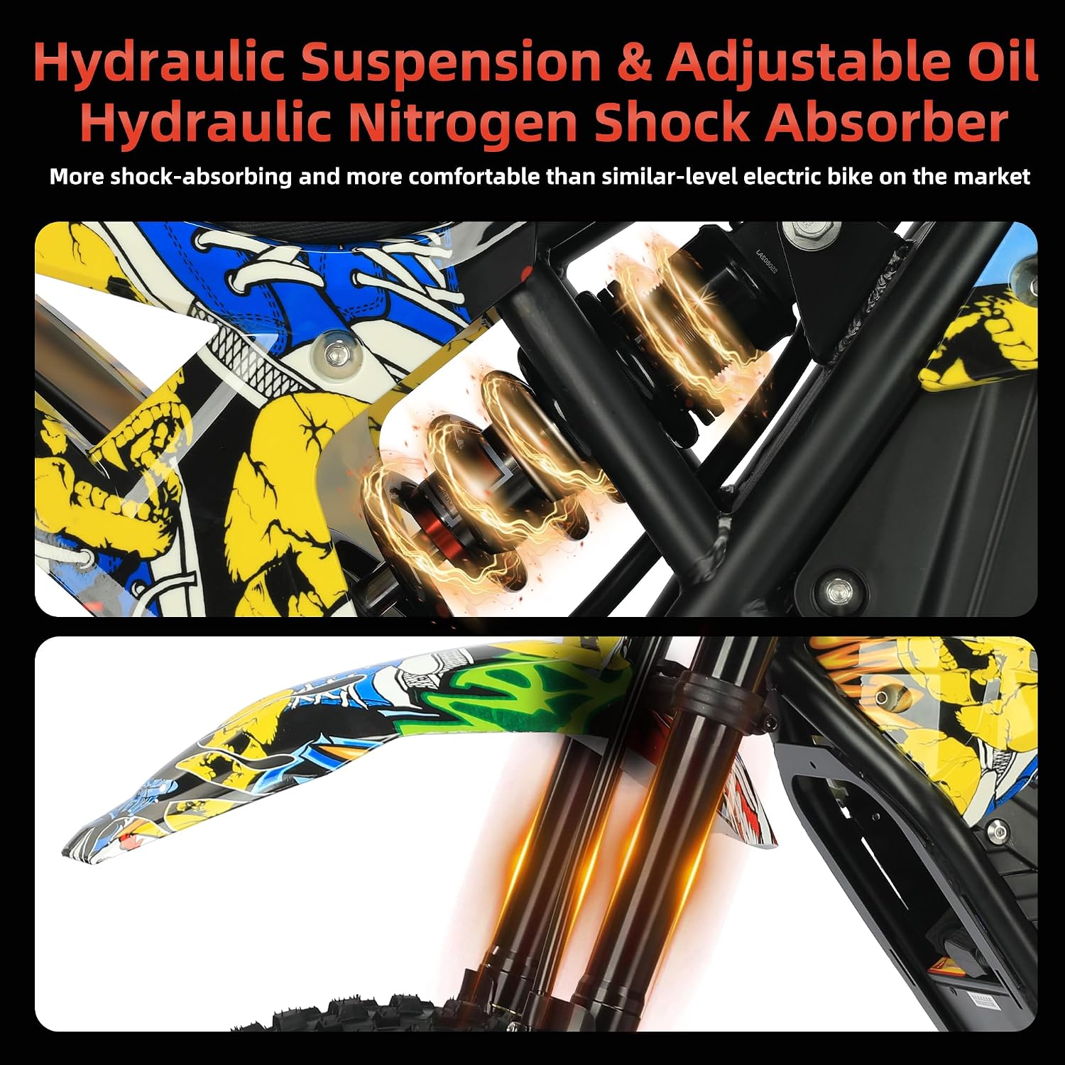 2500W Electric Dirt Bike for Teens & Adults - 37MPH Off-Road EBike, 48V 23AH Removable Battery E Bikes, 14'/12' Fat Tires Bicycle, Hydraulic Brakes Mountain Trail Motorcycle for Ages 13+