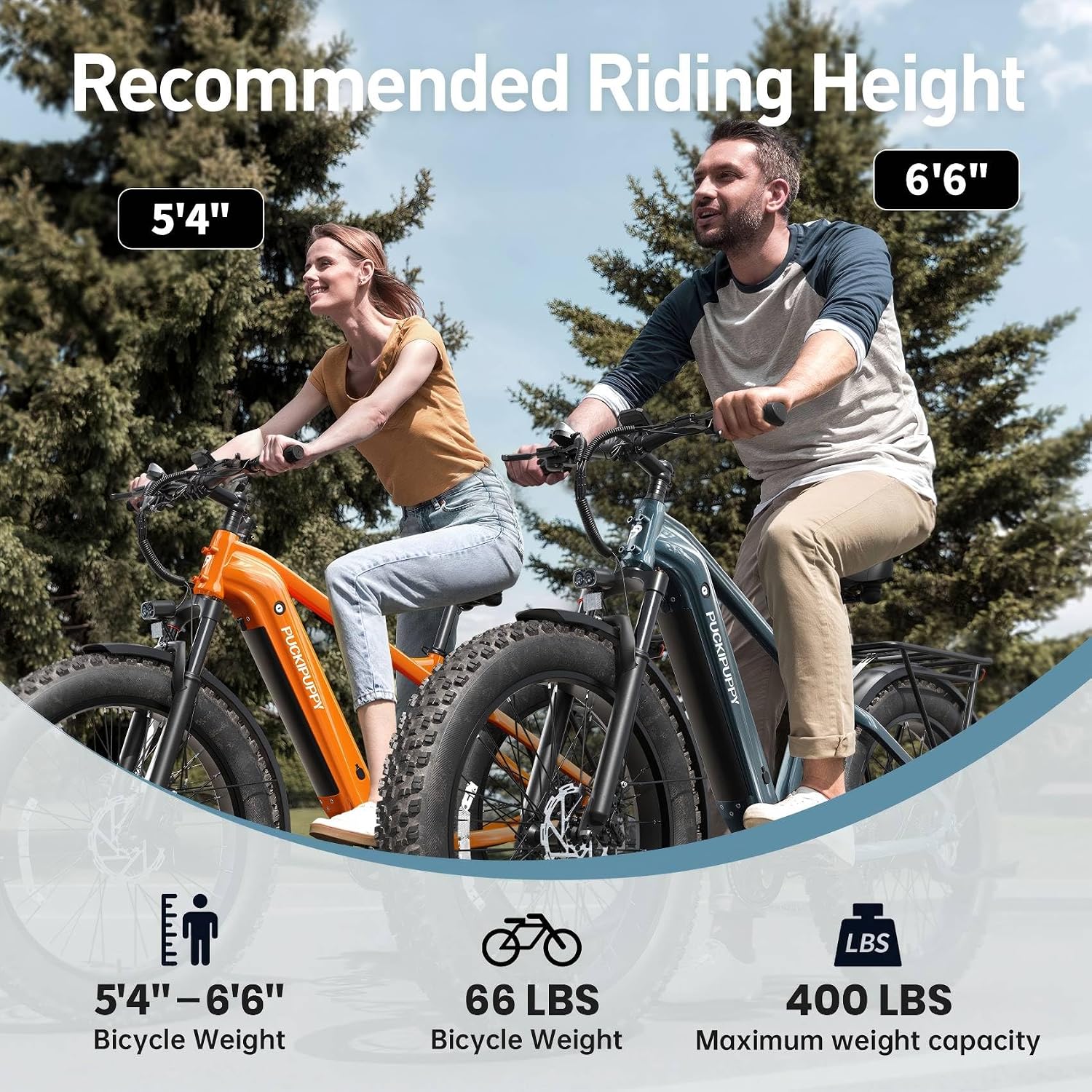PUCKIPUPPY Electric Bike for Adults 960W, 26' Fat Tire 80Miles Range Electric Mountain Bike, 48V 15AH Removable Battery Ebike, 28MPH 7 Speed Aluminum Frame E Bike with Rear Storage Shelf
