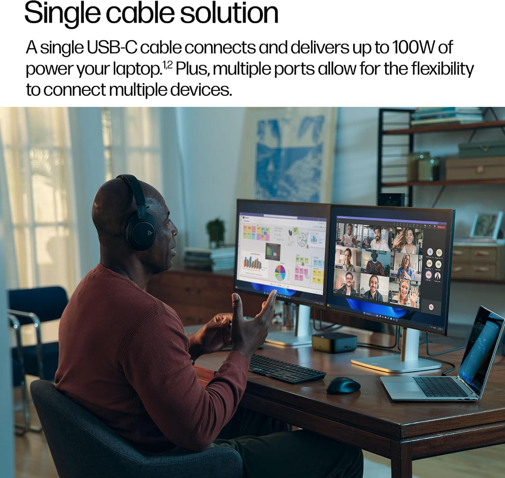 HP USB-C 100W G6 Dock, Future-Proof Design with Ambient LED Lighting and On-Screen Display Notifications, Additional USB-C Ports, Upgraded HDMI 2.1 Port, Upgraded to 120Hz Refresh Rate