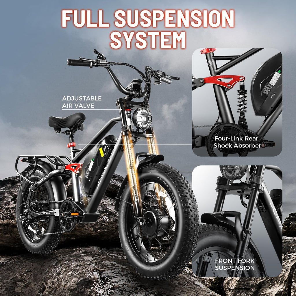 eAhora Terra/Luna 2 Dual Motor 33-31Mph Electric Bike for Adults 3000W/1500W Ebike with Removable 48V 20Ah/15Ah Battery 20'' * 4.0 Fat Tire All Terrain Ebikes, SHM 7-Speed Gear Electric Bicycle
