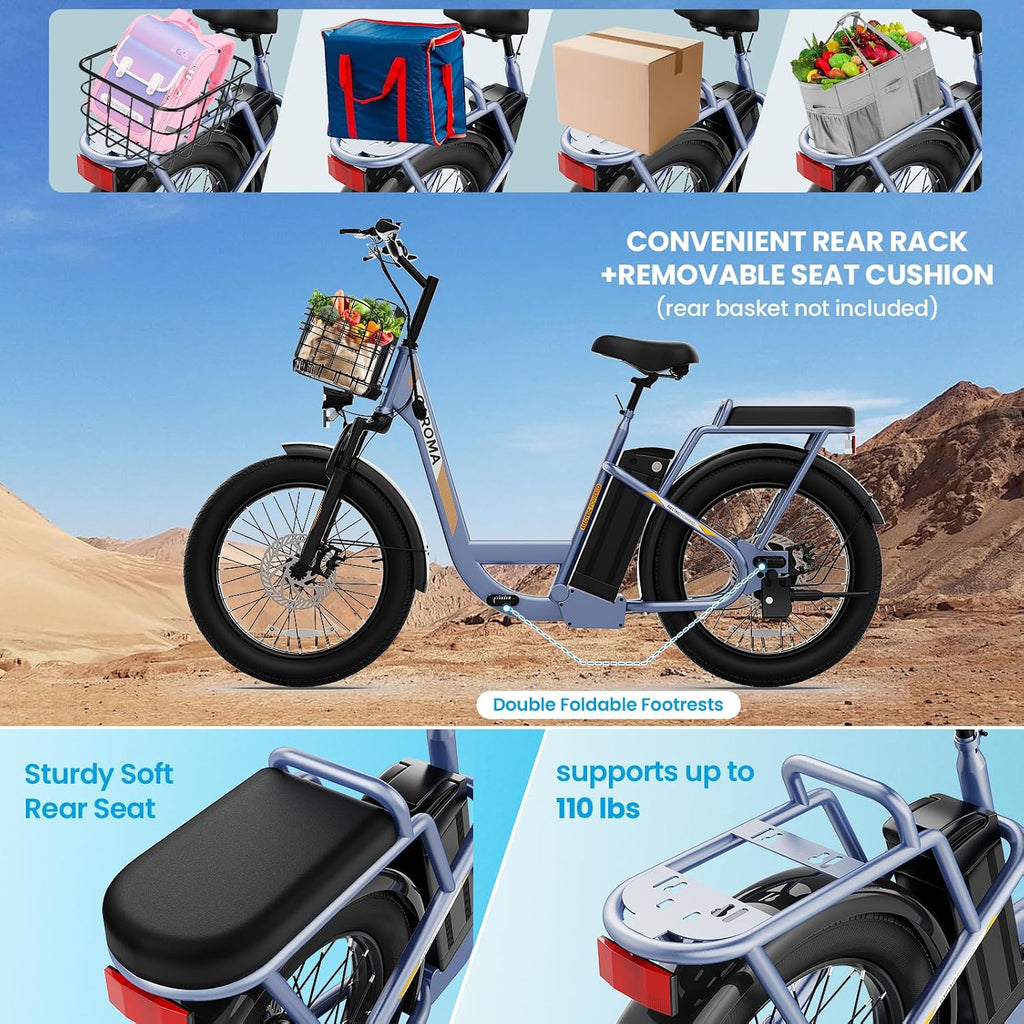 Caroma Peak 1200W/800W/500W/ Electric Scooter with Seat, 20' Off-Road Tires, 15/25/30Miles Range, 20MPH Top Speed, Adjustable Electric Scooter for Adults with Basket, Adults Ebike for Commuting