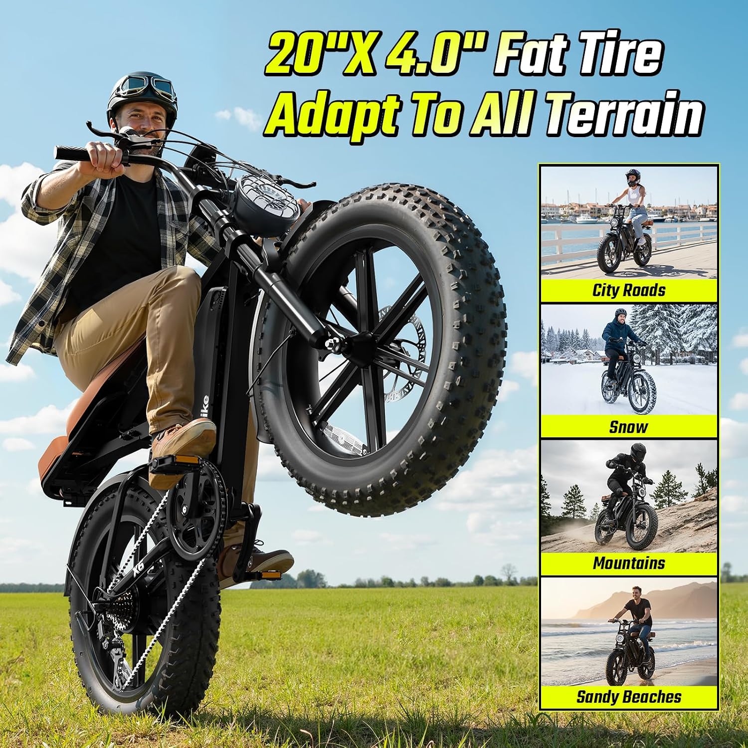TST Electric Bike for Adults, 1500W Peak Motor 60/100 Miles Fat Tire Ebike with 48V 15Ah/25Ah Removable Battery 20' Fat Tire Electric Dirt Bike Full Suspension and 7-Speed