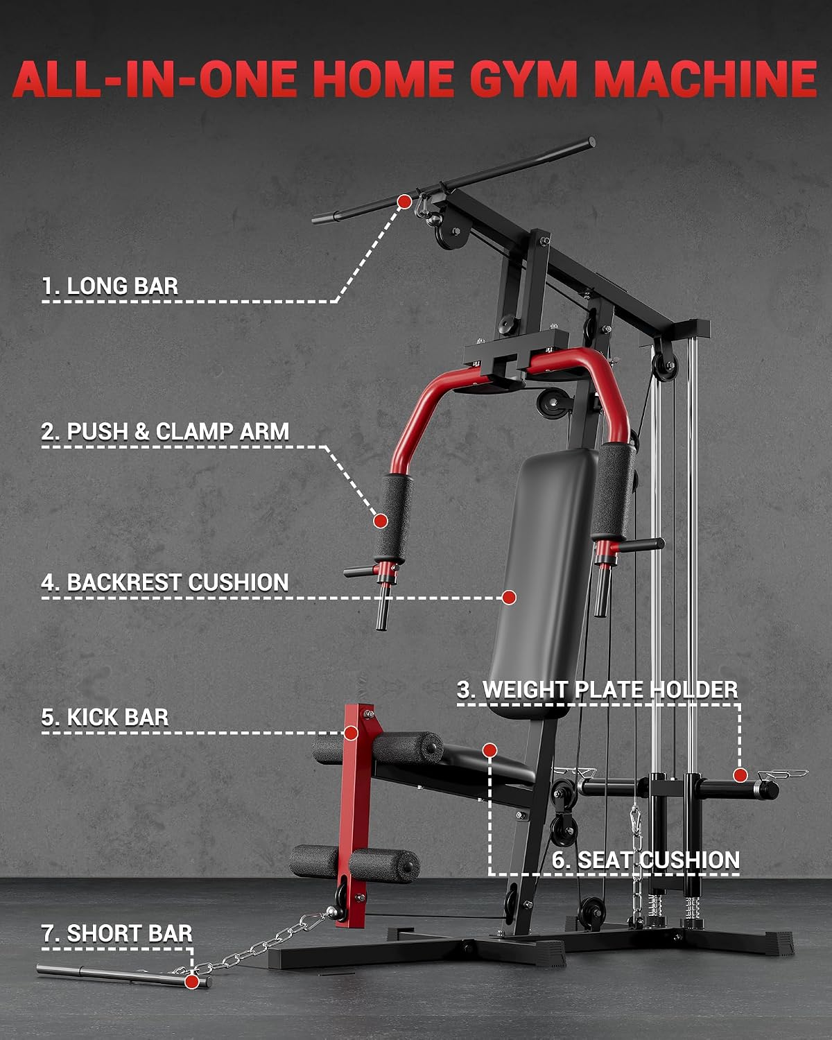 GarveeTech Home Gym Equipment, Workout Weight Machine with Cable Pulley System, 400 LBS Weight Capacity All in One Full Body Exercise Station for Strength Training, Multifunctional Compact Home Gym