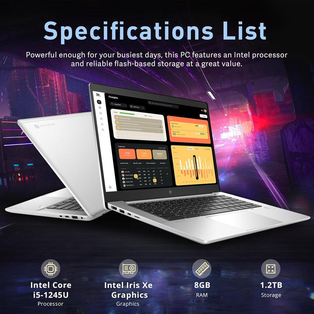 HP Elite C640 G3 14' FHD Chromebook, Intel i5-1245U, 8GB LPDDR4X, 1.2TB Storage(256GB SSD+1TB Docking Station), Iris Xe Graphics, Webcam, Wi-Fi 6E, Chrome OS, Silver