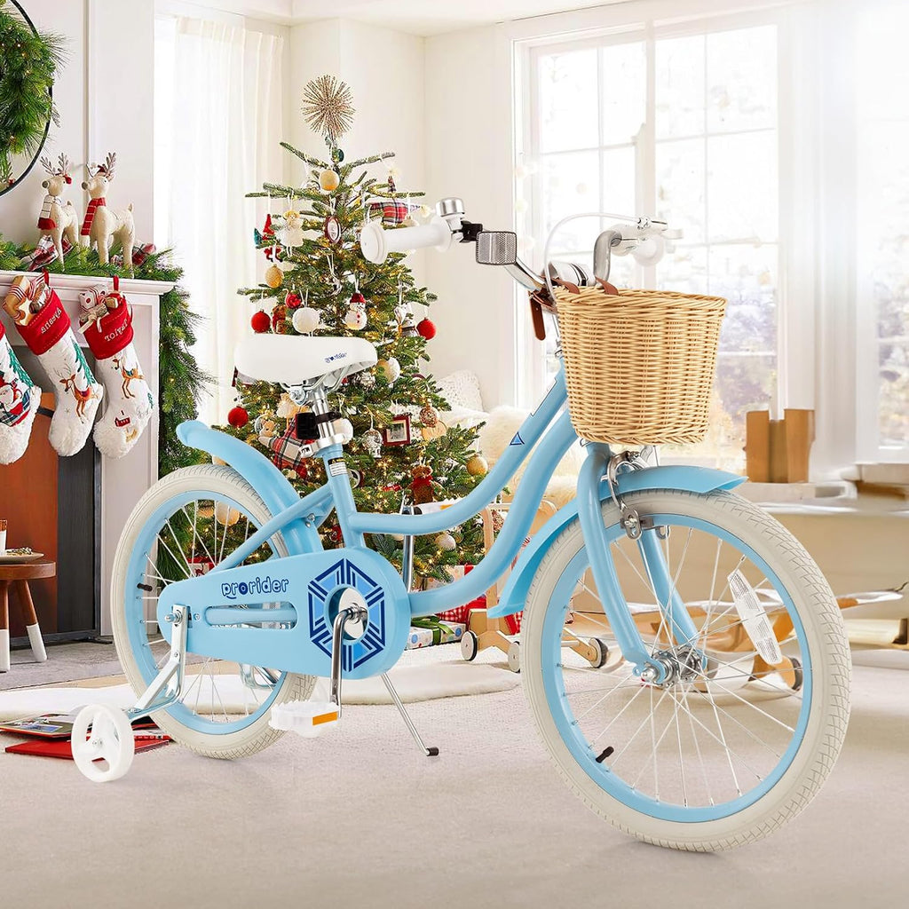 BABY JOY Kids Bike, 14 16 18 Inch Retro Kids Bicycles for 3-8 Years Old Children with Training Wheels, Adjustable Height, Rattan Basket, Handbrake & Coaster Brake, Boys Girls Bike (Pink, Green, Blue)