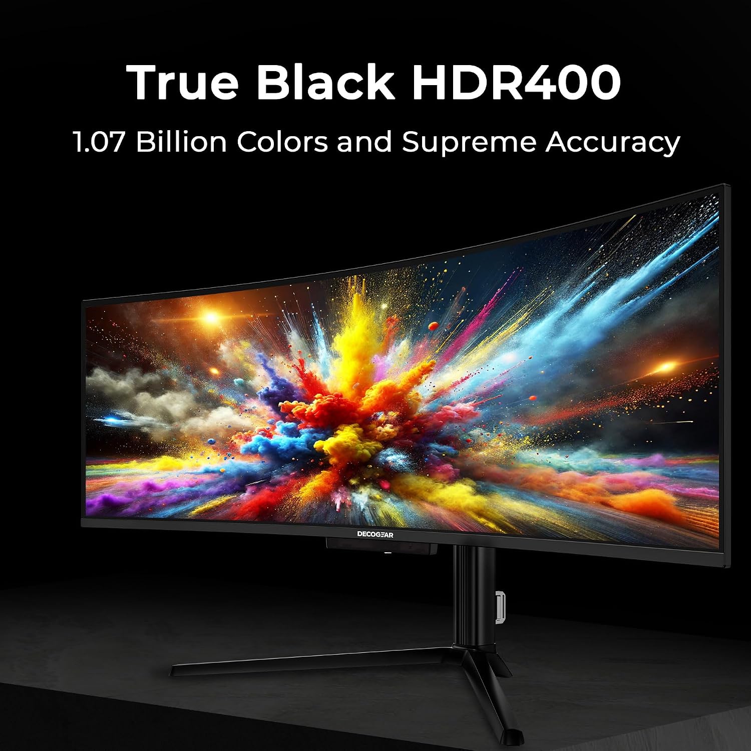 Deco Gear OLED 49 Inch Curved Monitor, 5K2K 5120×1440 Ultrawide Dual QHD, 144HZ, 0.03ms, 32:9 HDR400, Adaptive Sync, R1800 Premium 100% sRGB 90W USB-C, Built-in Speakers Height Adjustable Stand