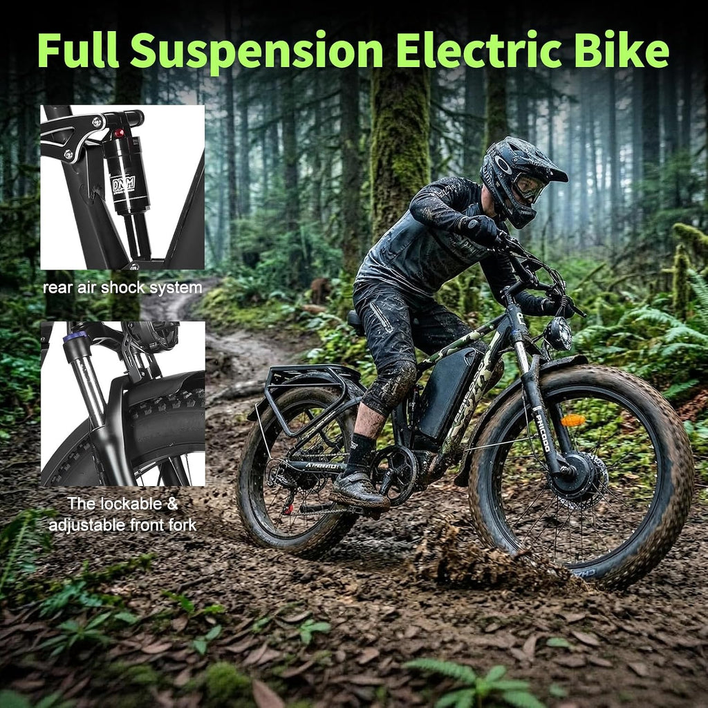 5000w Dual Motor E-Bike 60V Electric Bike for Adults,45 MiIe P-Hour Full Suspension Hydraulic Disc Brakes EBike,26/24x4 Fat Tires Mountain Bikes for All Terrain Snow/Sand