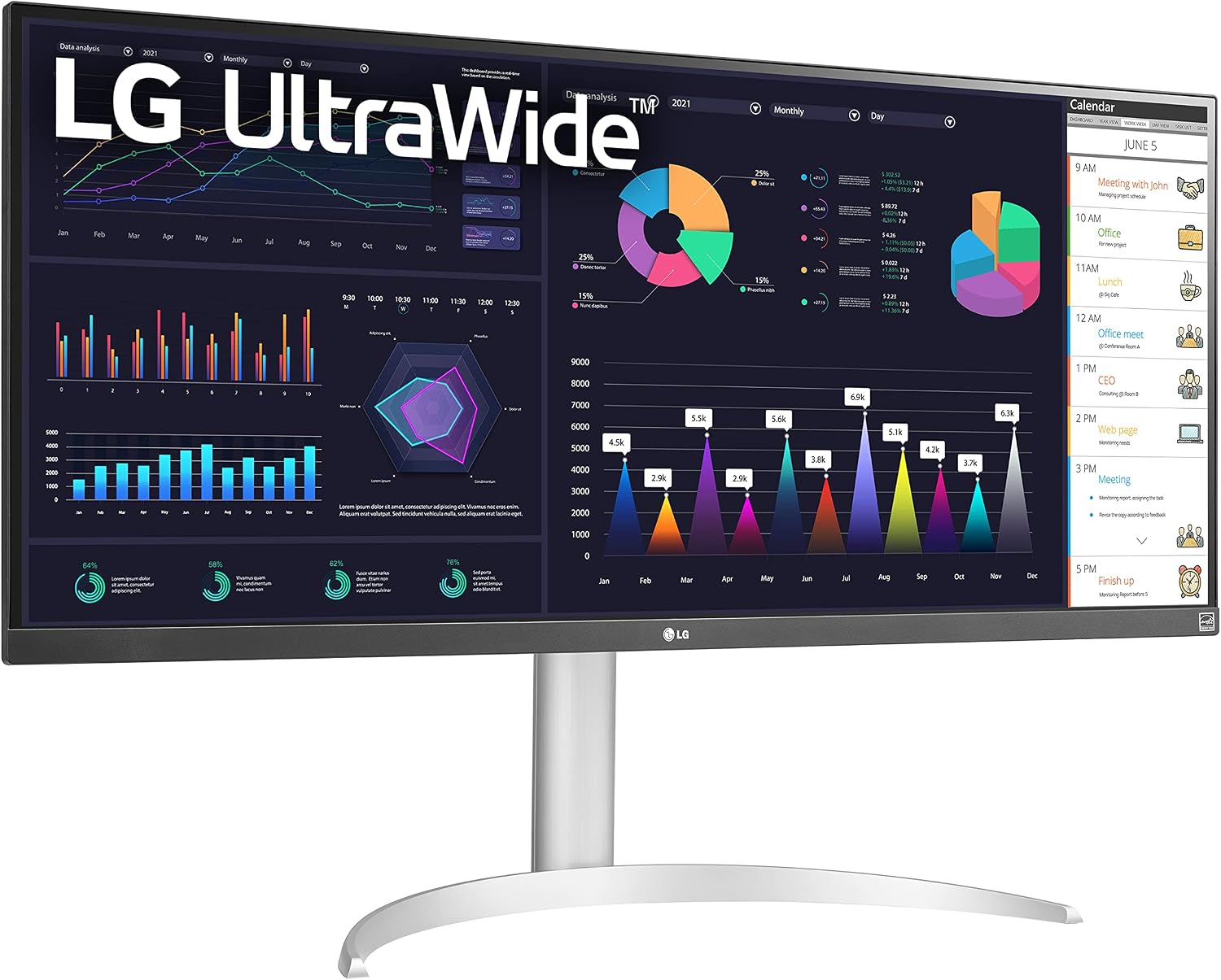 LG 34WQ650-W 34 Inch 21:9 UltraWide Full HD (2560 x 1080) IPS Monitor, with RGB 99% Color Gamut, VESA DisplayHDR 400, USB Type-C, AMD FreeSync, Built in Speakers, Tilt/Height Adjustable Stand