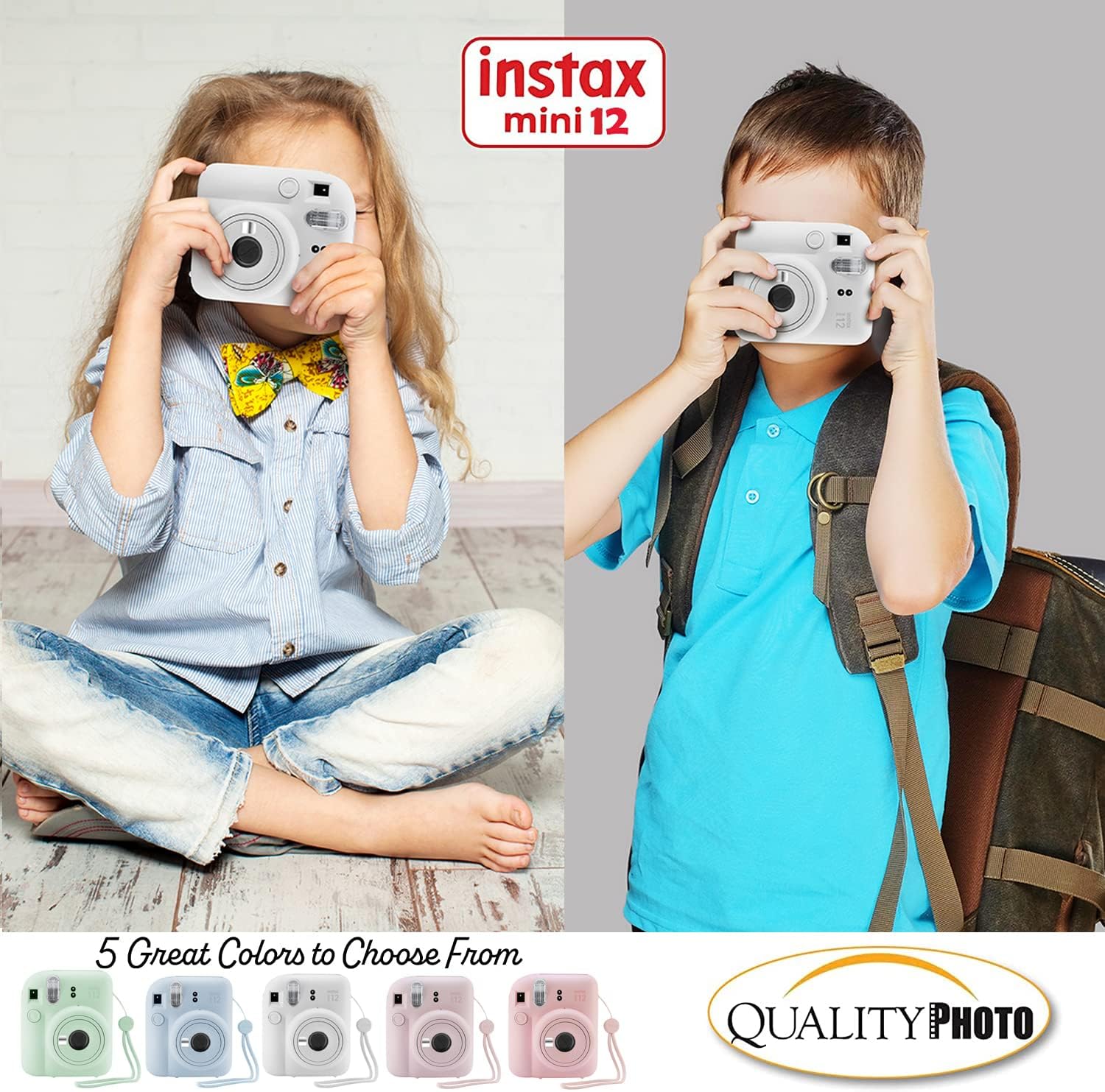 Fujifilm Instax Mini 12 Instant Camera with Case, Decoration Stickers, Frames, Photo Album and More Accessory kit (Clay White)