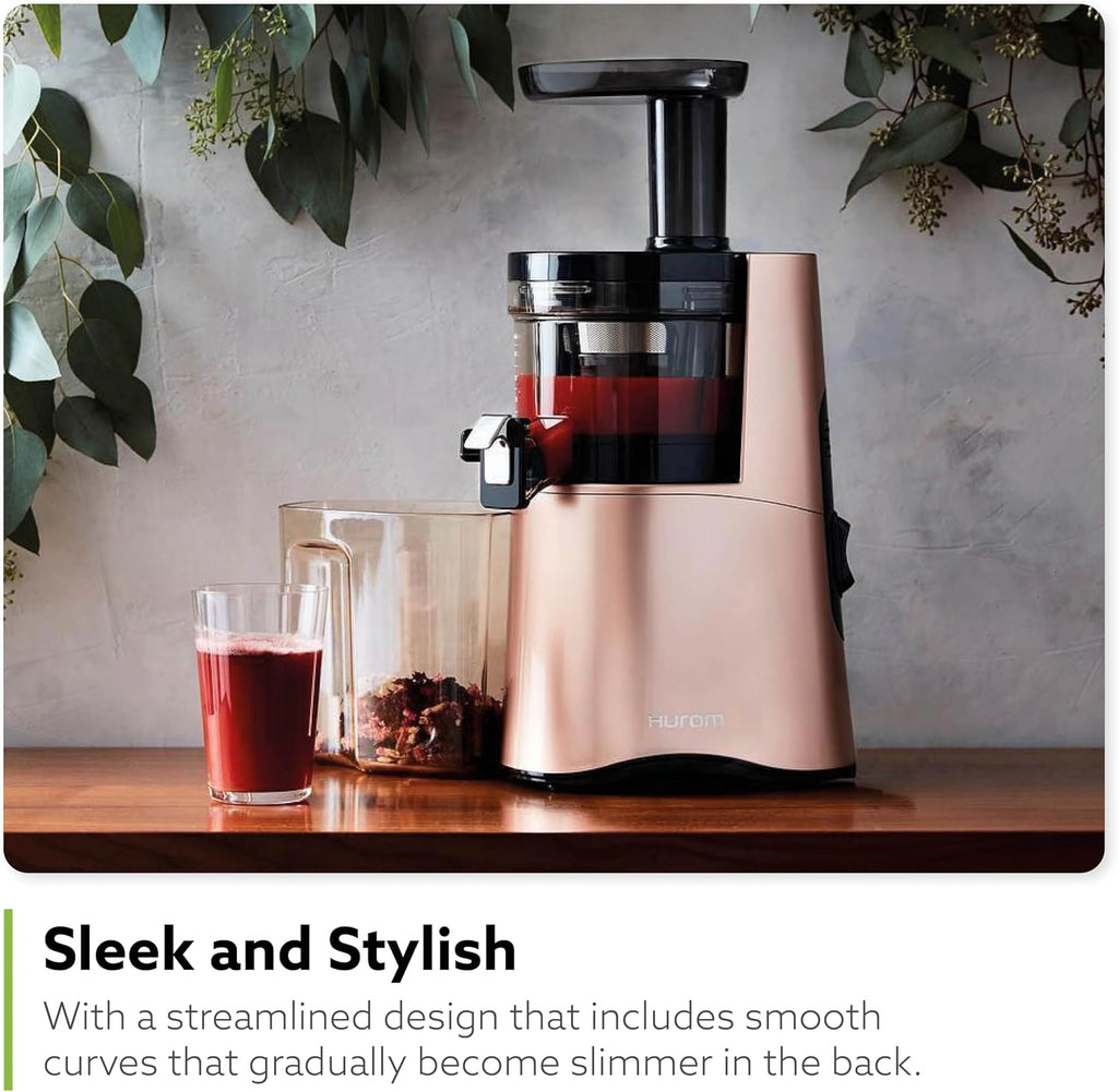 Hurom H-AA Cold Press Juicer Machine, Easy to Clean Masticating Slow Juicer, Coarse Strainer, Adjustable Lever, Minimal Juice Pulp, High Nutrient Extraction (Rose Gold)