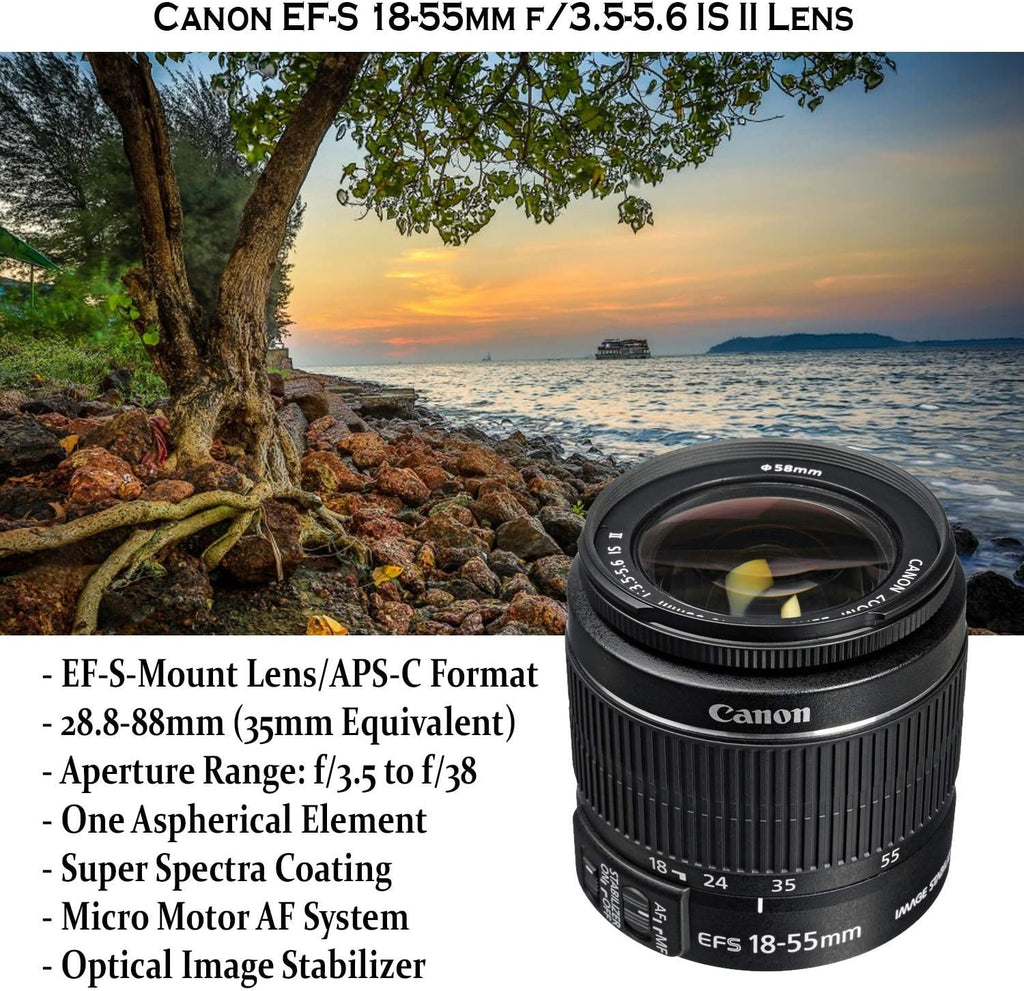 Canon EOS Rebel T7 DSLR Camera w/EF-S 18-55mm f/3.5-5.6 is II Lens + Wide-Angle and Telephoto Lenses + Portable Tripod + Memory Card + Deluxe Accessory Bundle (Renewed)