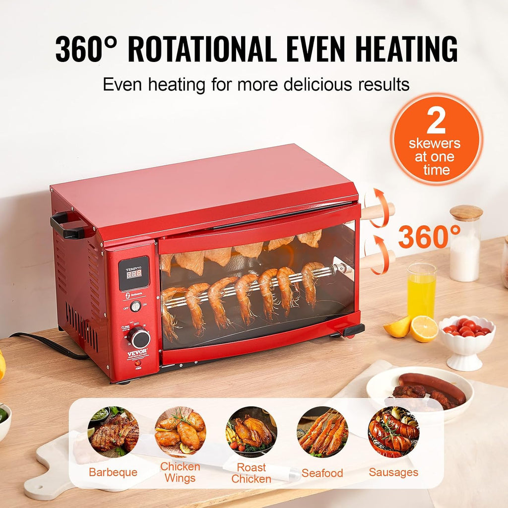 VEVOR Shawarma Grill Machine - 2 String Barbecue Capacity Chicken Shawarma Cooker Electric Broiler Gyro Rotisserie Oven Doner Kebab Grill for Home, Restaurant, Kitchen Parties