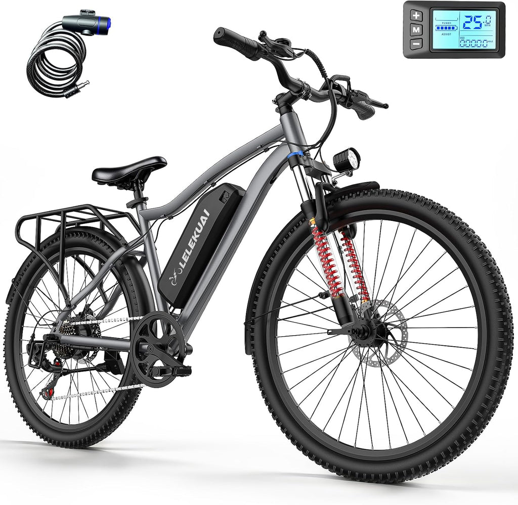 Electric Bike for Adults, 26' Commuter Ebikes with 7-Speed Gears, 25MPH Lightweight E Bike, 720W Peak Motor, 375Wh Removable Battery, 50 Miles Range, Electric Mountain Bicycle for All Terrain