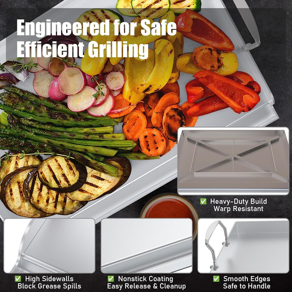 Universal Stainless Steel Cooking Griddle, Nonstick Flat Top Plate Insert for Gas Top Stove and Charcoal Grills, Tailgating, Camping and Parties, 23' x 16' Plancha Para Cocinar