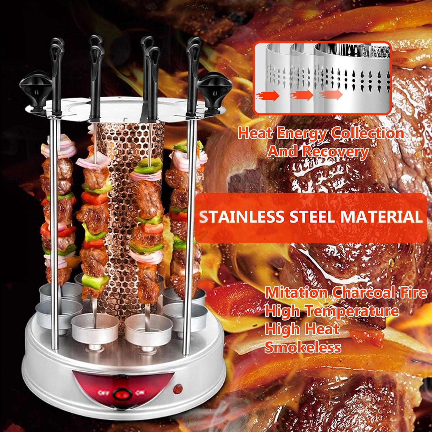 Smokeless Indoor Grill Revolving Vertical Electric Grill Key Control Automatic Rotating Barbecue for Family Gathering