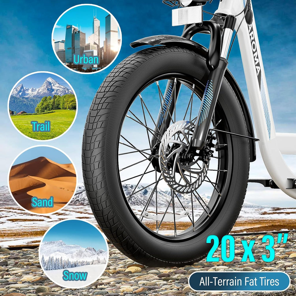 Caroma Peak 500W/800W/1200W Electric Scooter with Seat, 20' Fat Tire Electric Bike with 48V Removable Battery, Up to 30Miles & 20MPH, Adult Scooter for Commuting with Basket&Adjustable Seat