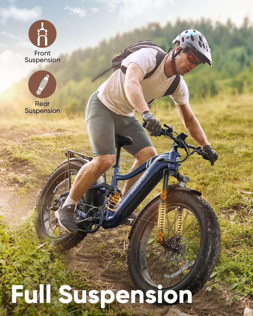 PUCKIPUPPY Boxer Electric Bike for Adults 960W, 48V 20AH Battery Ebike, Full Suspension 26' Fat Tire E Bike, 28MPH 80Miles Range Mountain Electric Bicycle, 7 Speed Hydraulic Disc Brakes
