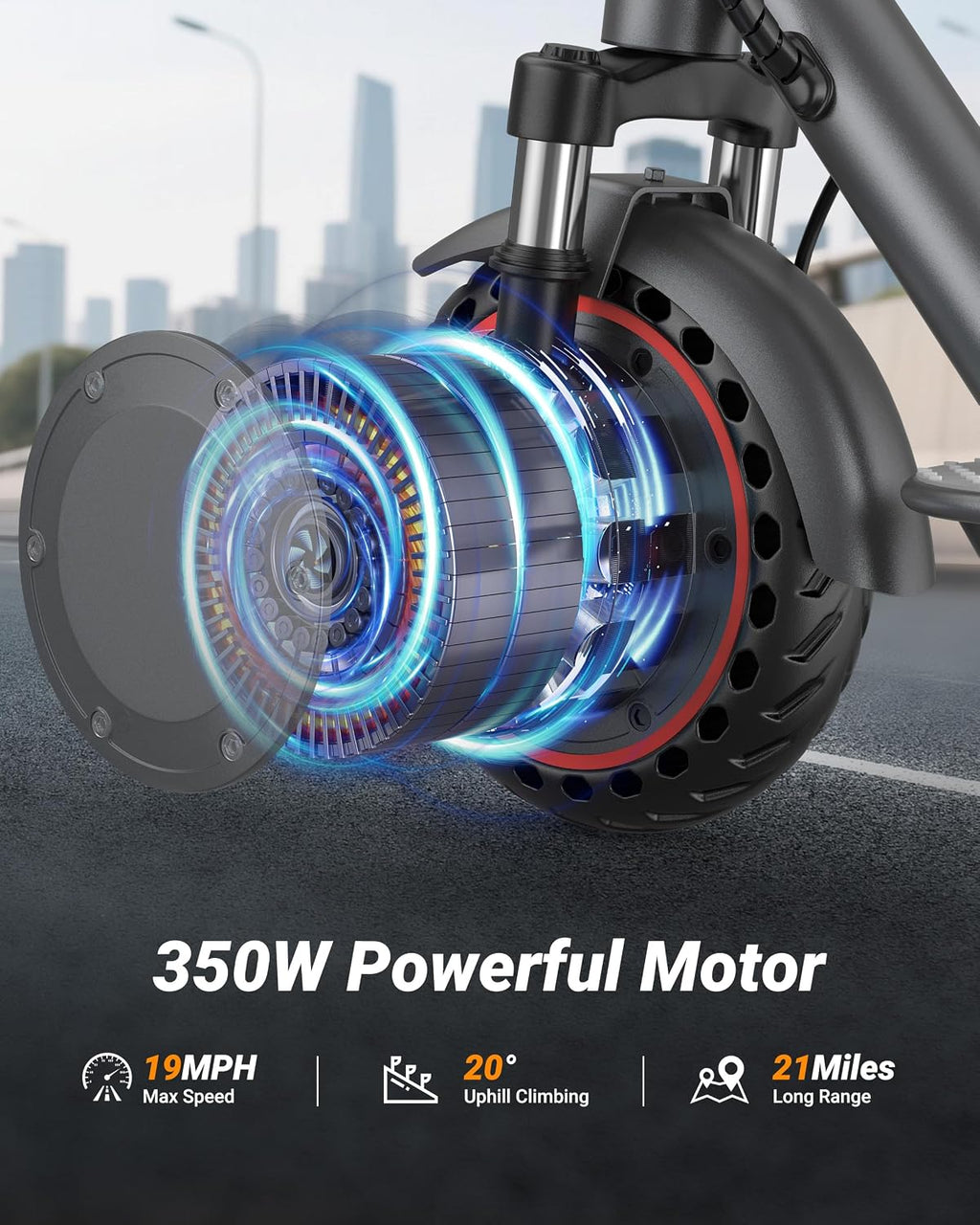 Electric Scooter, 350W-500W Motor, 19 MPH to 22MPH, 15-41 Miles Range, Dual Suspension, Dual Braking, App Control, Foldable Commuter E Scooter for Adults and Teens
