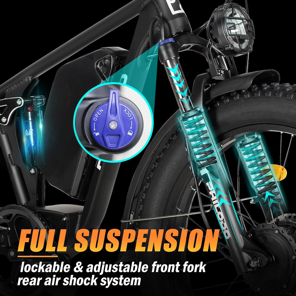 5000w Dual Motor Electric Bicycles, 60V Battery E-Bike with 45 MiIe P-Hour Electric Bike for Adults, 26 Fat Tire Hunting Ebike for All Terrain, Full Suspension Electric Ebike