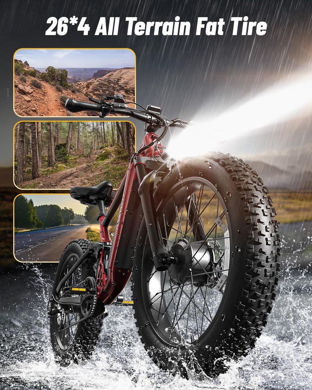 PUCKIPUPPY Dual Motor Electric Bike for Adults 1600W, 48V 20AH Battery with Torque Sensor, Full Suspension, 26' Fat Tire, 28MPH, 80 Mile Range, 8 Speed Mountain Electric Bicycle Golden Retriever Pro