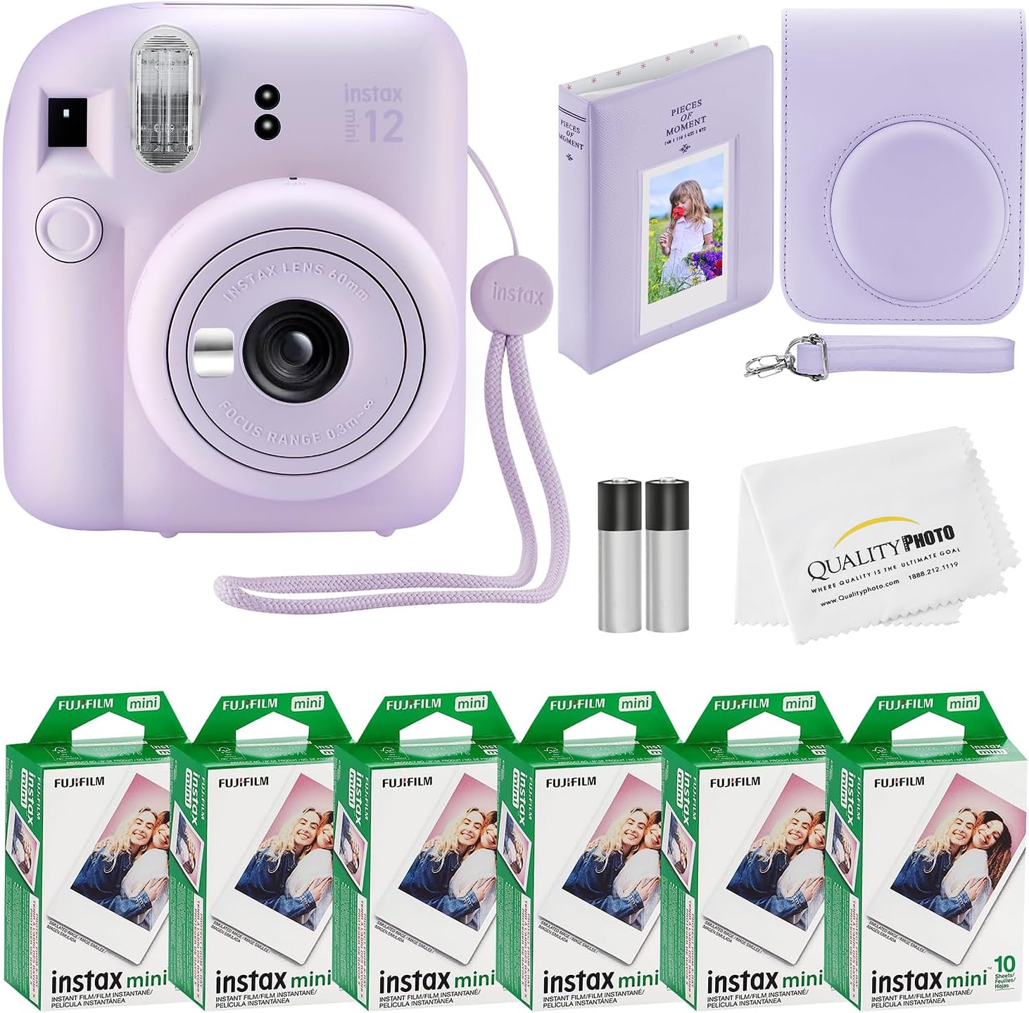 Fujifilm Instax Mini 12 Instant Camera + 60 Photo Prints + Accessories, Lilac Purple