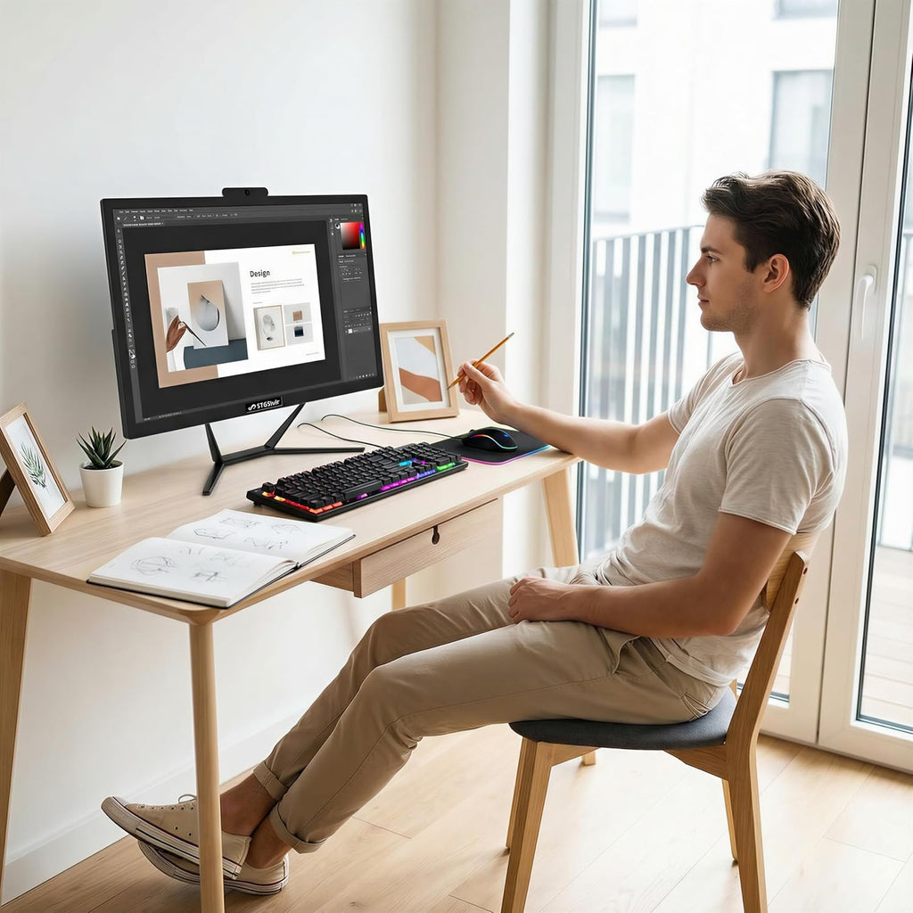 STGSivir All in One Desktop Computer, 21.5-inch FHD Display, Intel Core i5 up to 3.6GHz, 16G Memory, 512G SSD, WiFi 5, Bluetooth, RGB Keyboard & Mouse, Webcam, Windows 11 Home