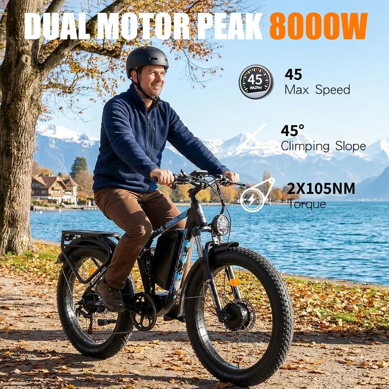Peak 8000w Electric Bike for Adults, 60V Battery Ebike, Fat Tire & Long Range Electric Bicycles, 210Nm Mountain Bike Full Suspension, Hydraulic Brake Electric Bicycle
