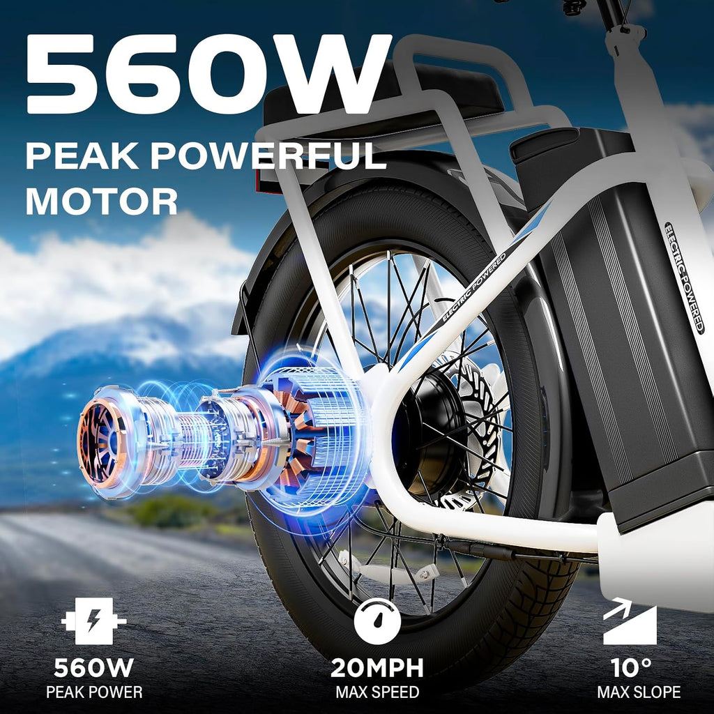 Caroma Peak 500W/800W/1200W Electric Scooter with Seat, 20' Fat Tire Electric Bike with 48V Removable Battery, Up to 30Miles & 20MPH, Adult Scooter for Commuting with Basket&Adjustable Seat