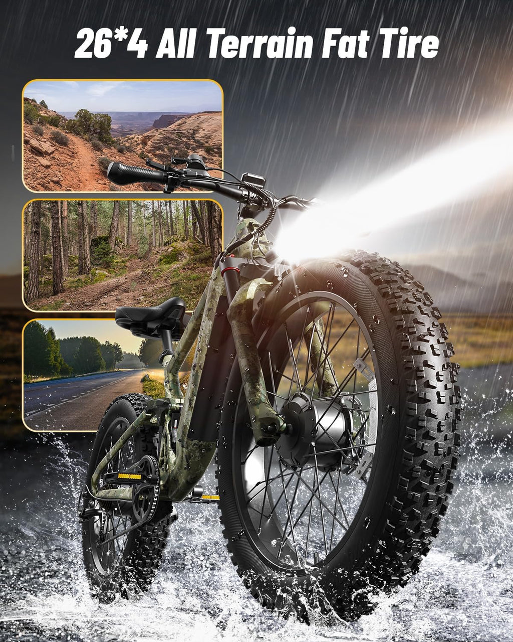 PUCKIPUPPY Dual Motor Electric Bike for Adults 1600W, 48V 20AH Battery with Torque Sensor, Full Suspension, 26' Fat Tire, 28MPH, 80 Mile Range, 8 Speed Mountain Electric Bicycle Golden Retriever Pro