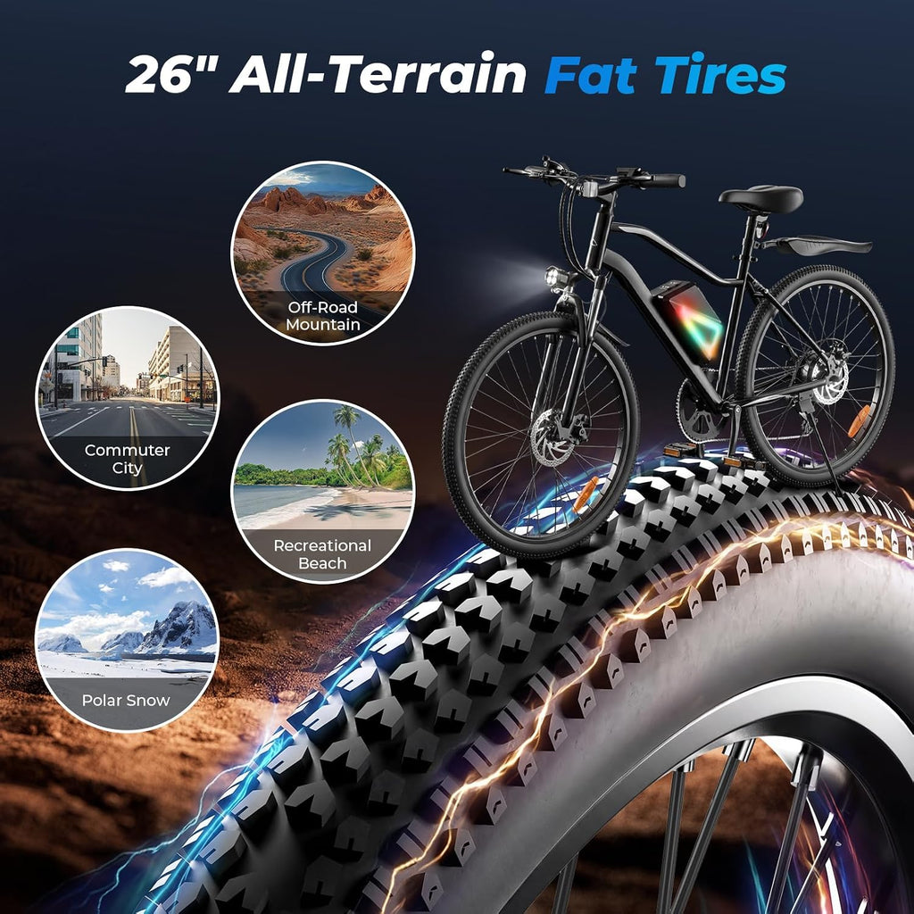 Electric Bike - 750W/1000W/1500W Motor Electric Bicycle, 20MPH, 55/70/80 Miles, Removable Battery, Shock Absorber, 5 Speed E Bike, 26' Tire Commuter Electric Bicycle for Adults