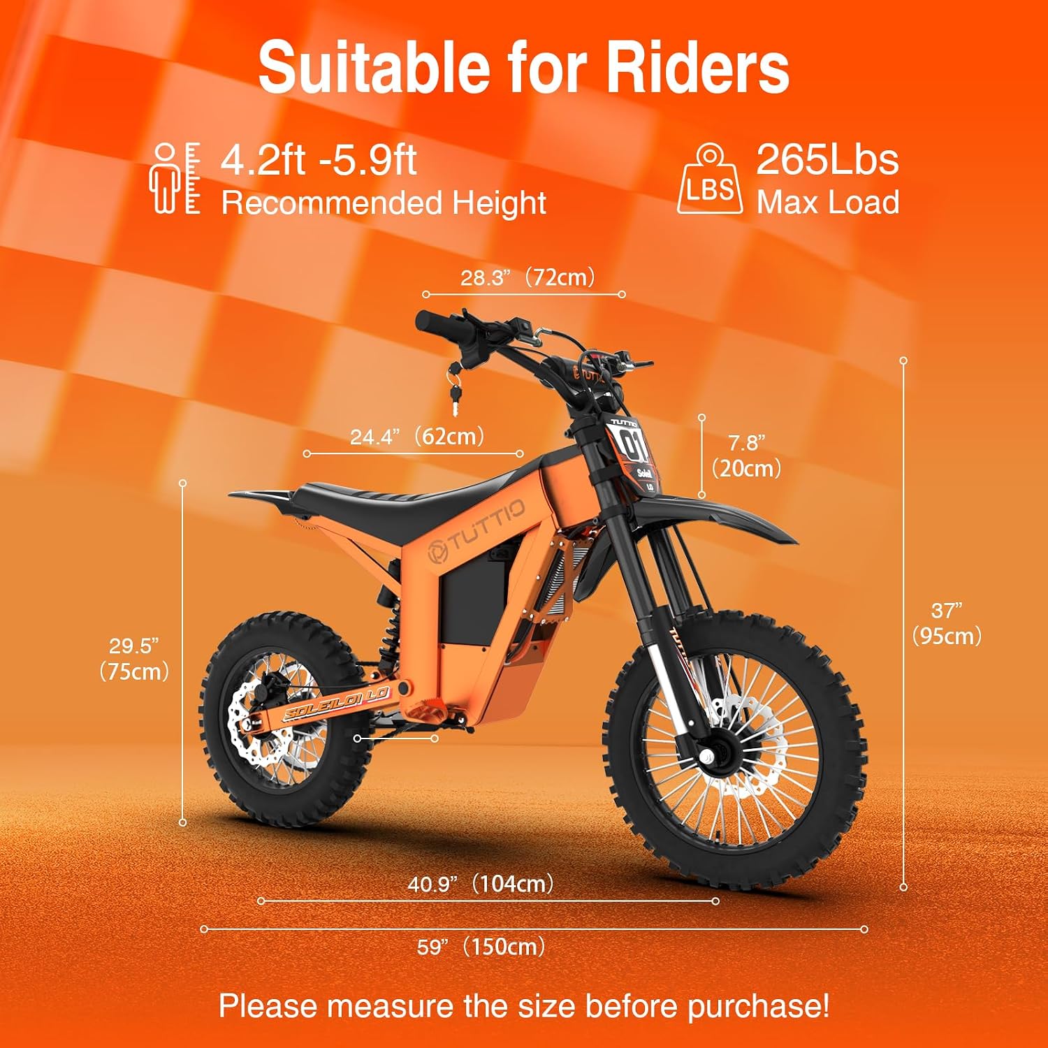 Tuttio Soleil01-LO Electric-Dirt-Bike for Adults Teens, Mid-Drive 3000W-220NM-37MPH E-Motorcycle with 48 21AH Battery, 14'/12' Off-Road Electric Bike, Full Hydraulic Suspensions Ebike for Adventure