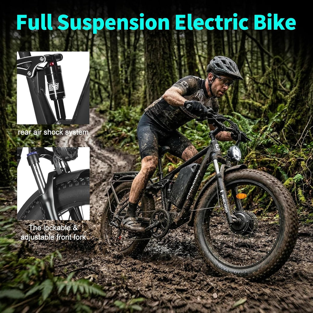 5000w Dual Motor E-Bike 60V Electric Bike for Adults,45 MiIe P-Hour Full Suspension Hydraulic Disc Brakes EBike,26/24x4 Fat Tires Mountain Bikes for All Terrain Snow/Sand