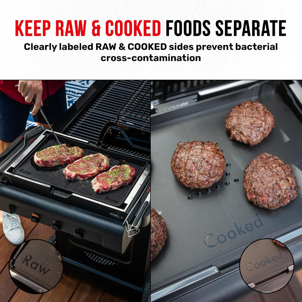 Grillbot FlipTray Dual-Sided Grilling Prep and Serving Tray - Raw/Cooked Food Separation, BBQ Grill Carry System Tray, Built-in Stainless Tools, BPA-Free, Dishwasher Safe, Tray for Outdoor Grill