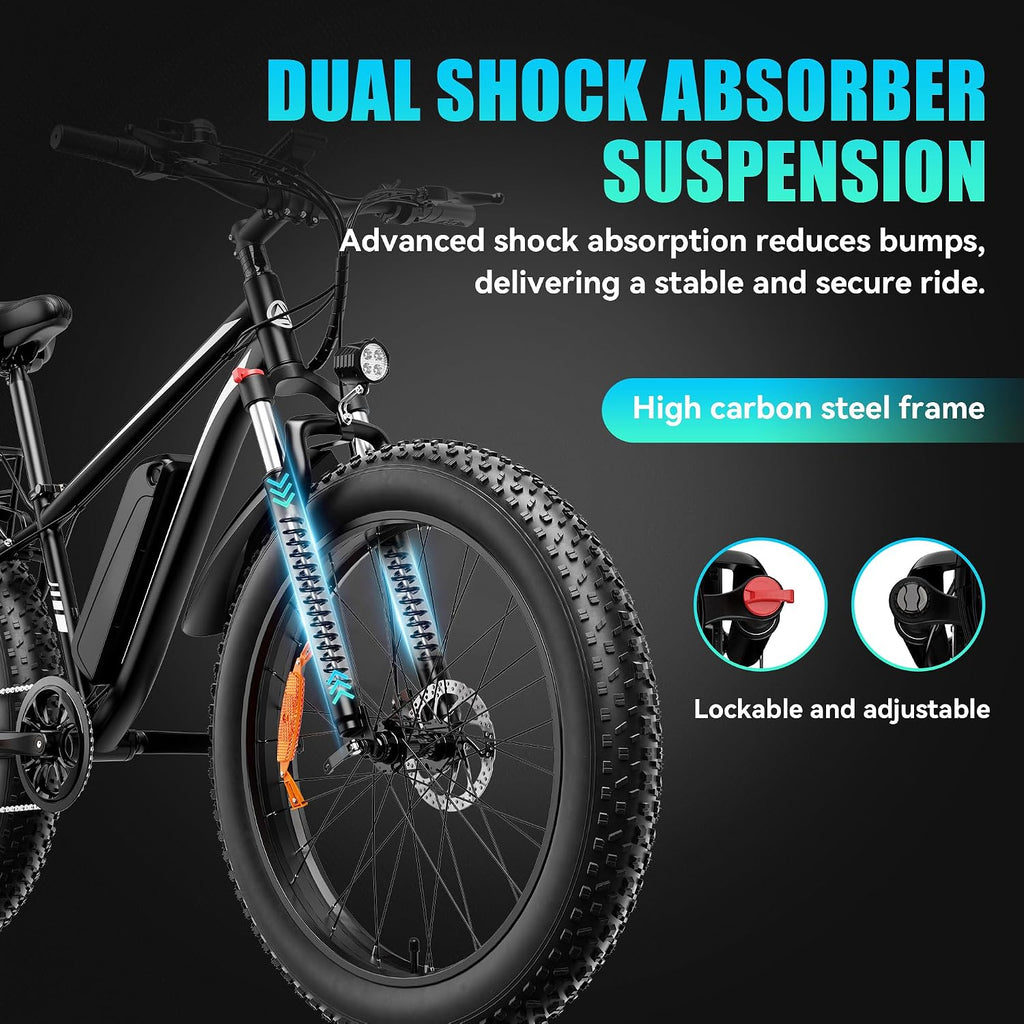 AMYET EB26 Electric Bike for Adults Peak 1500W Electric Bicycle 48V 15AH (720WH) Battery Electric Bike 26' Fat Tire Mountain 28mph 7 Speed Gears Ebike with UL 2849 Certified