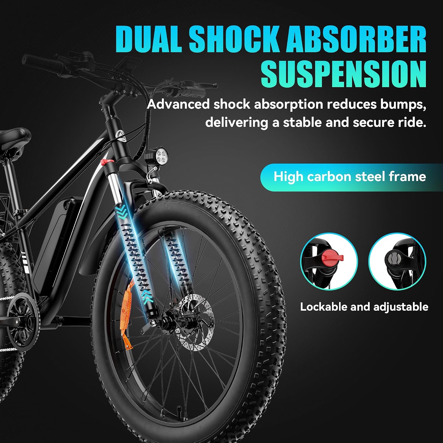 AMYET EB26 Electric Bike for Adults Peak 1500W Electric Bicycle 48V 15AH (720WH) Battery Electric Bike 26' Fat Tire Mountain 28mph 7 Speed Gears Ebike with UL 2849 Certified