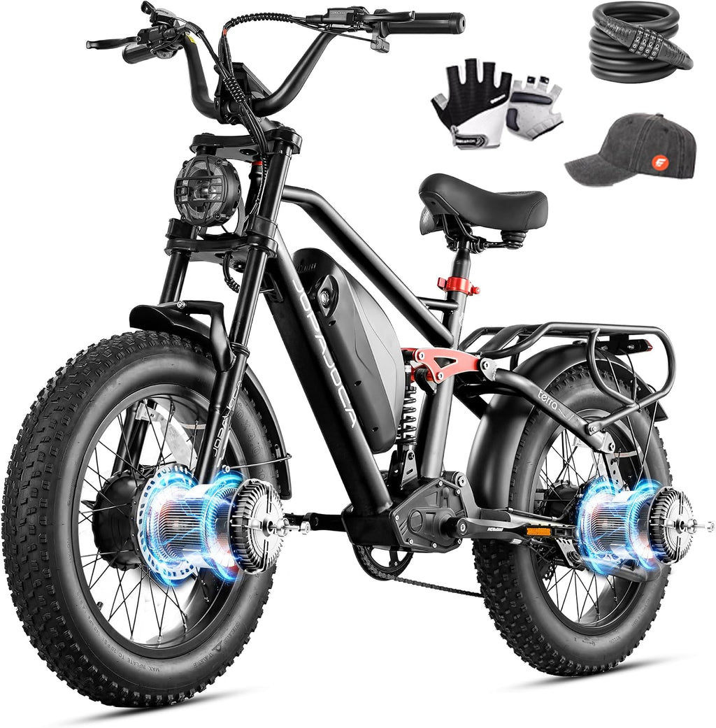 eAhora 2026 Luna/Terra 3000W/1500W 33MPH Dual Motor Ebike for Men Women, 20/15Ah 80+ Mi Long Range Electric Bike for Adults, 20' Fat Tire Full Suspension All-Terrain E-Bike with Hydraulic Disc Brake