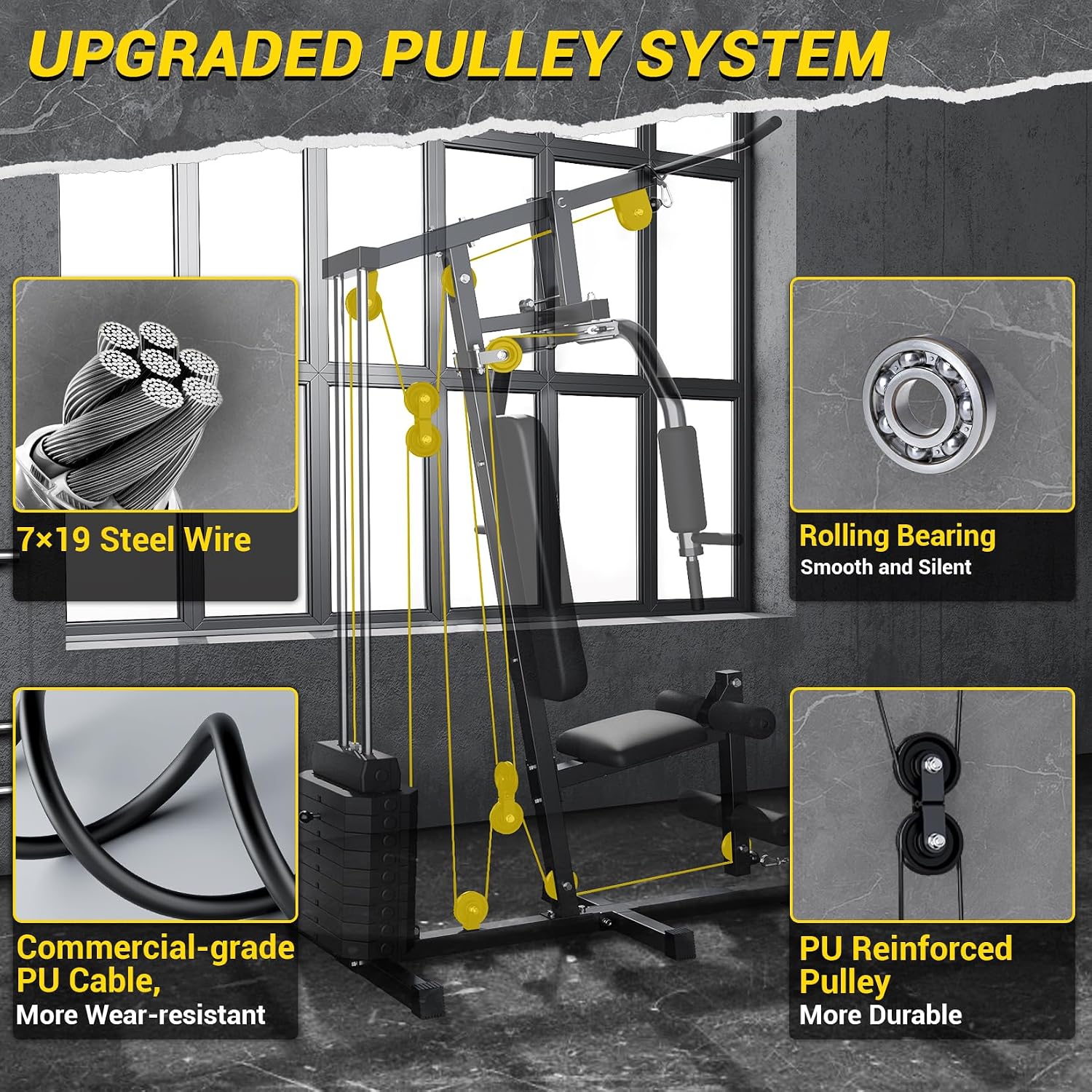 GarveeLife Home Gym Machine System with 100LBS Weight Stack, Multifunctional Weight Machine, Full Body Workout Station Exercise Equipment, All in One Home Gym with Pulley System for Strength Training