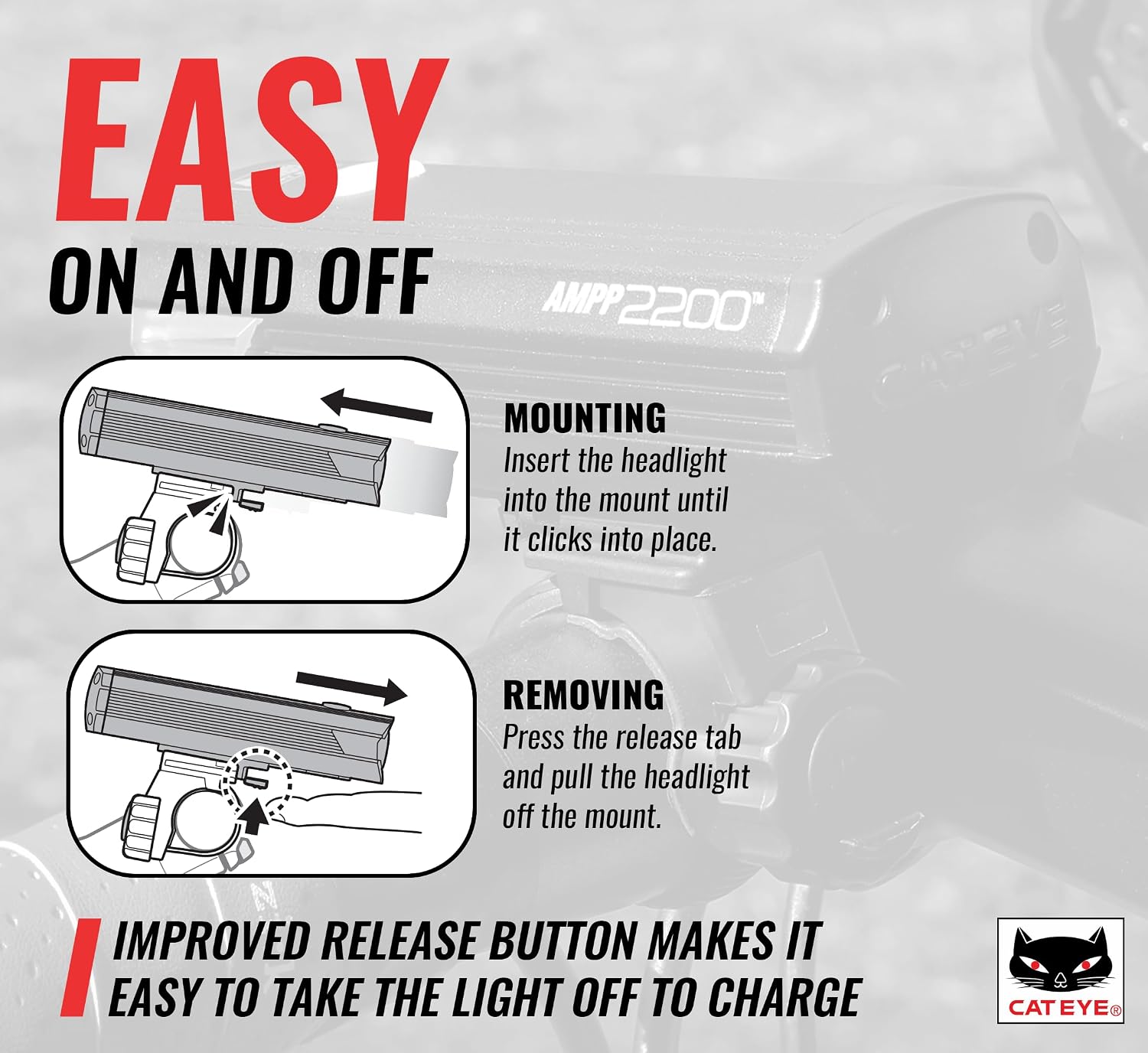 CATEYE AMPP USB Rechargeable Bike Light – High Visibility Super Bright OptiCube™ Headlight for Commuters, Road Cyclists & Mountain Bikers, Day & Night Riding Modes, IPX4 Waterproof, Tough & Durable