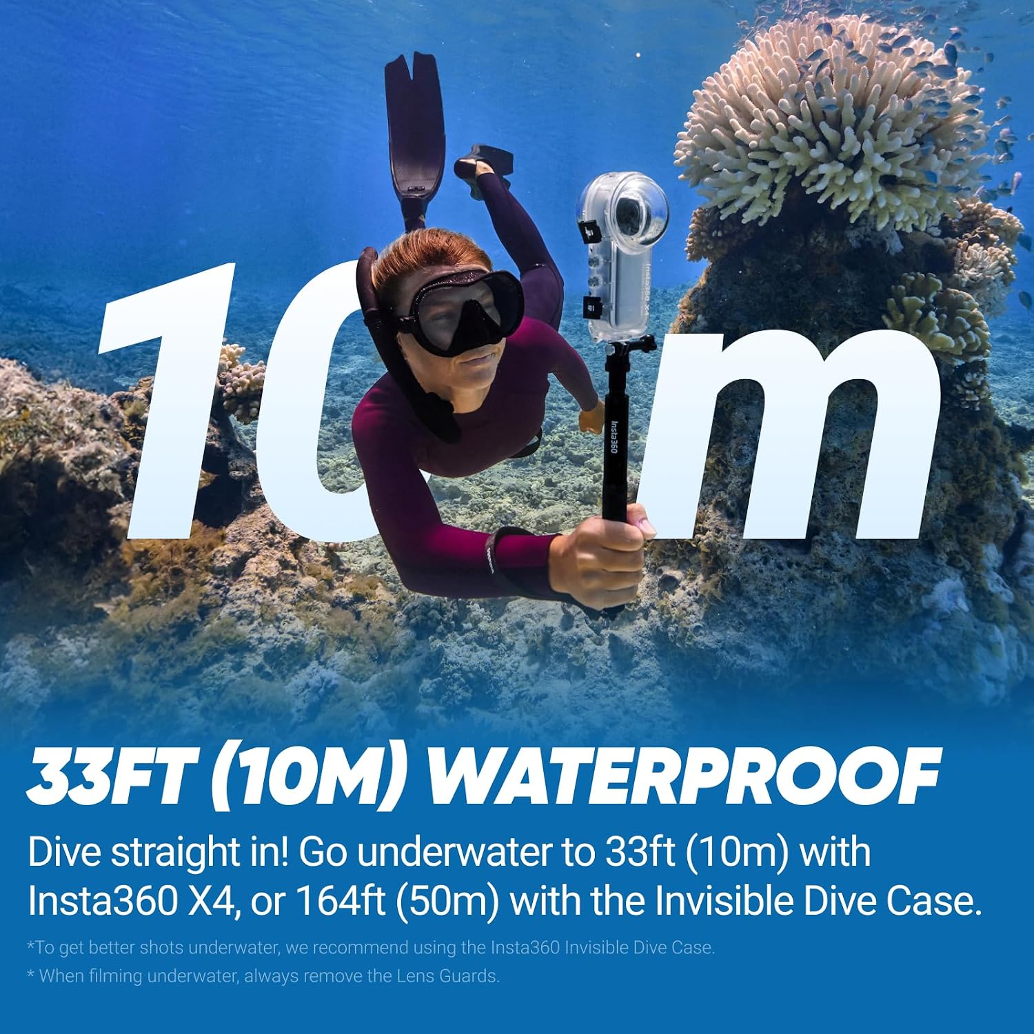 Insta360 X4 Invisible Dive Bundle - 8K Waterproof 360 Action Camera, 4K Wide-Angle Video, Invisible Selfie Stick, Removable Lens Guards, 135 Min Battery Life, AI Editing, Stabilization