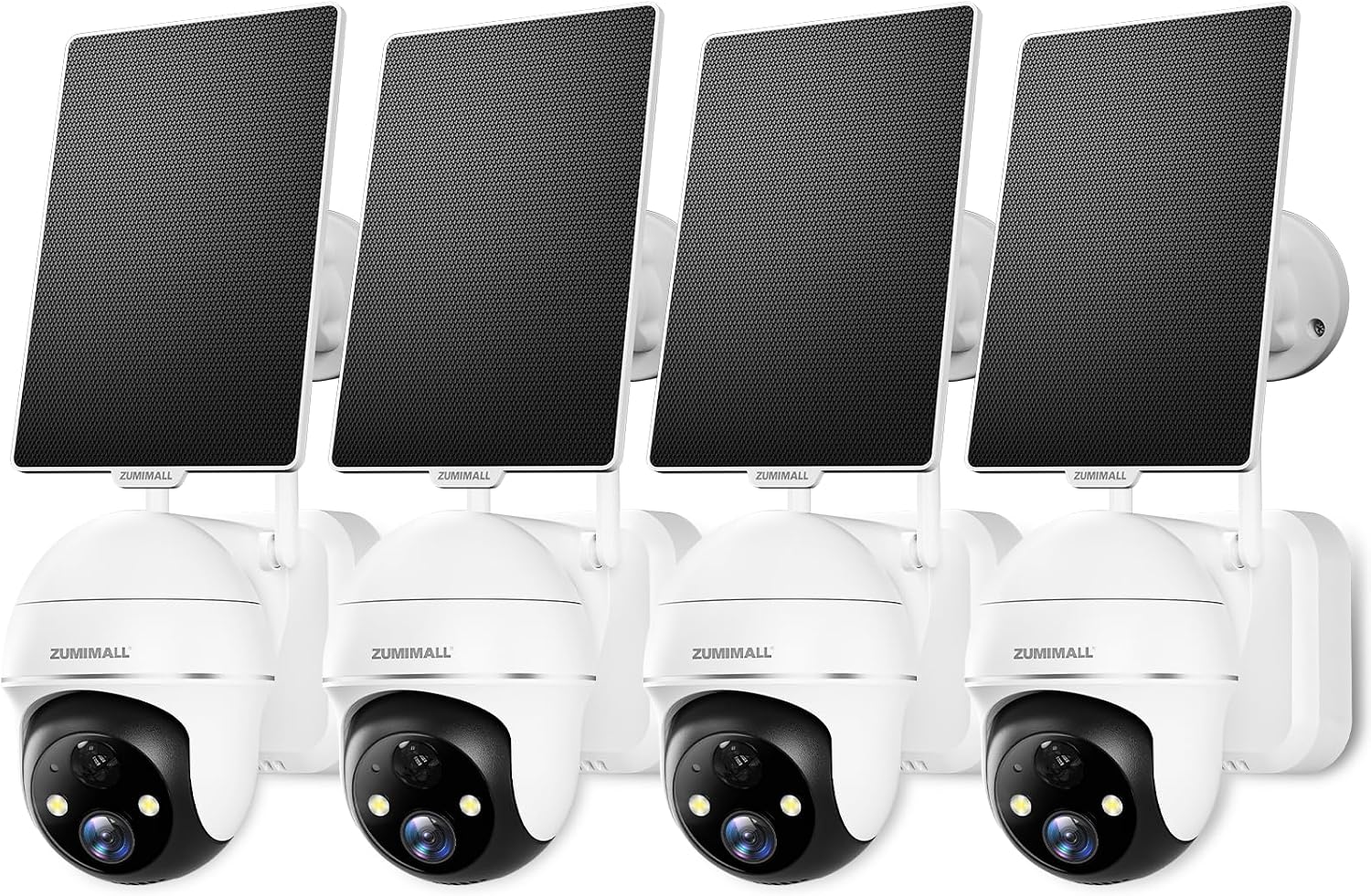 ZUMIMALL 2K Solar Security Cameras Wireless Outdoor 4-Pack, Solar Powered Cameras for Home Security with 360° View, Color Night Vision, 2-Way Talk, AI Motion Alert, Siren, CloudEdge App Supported