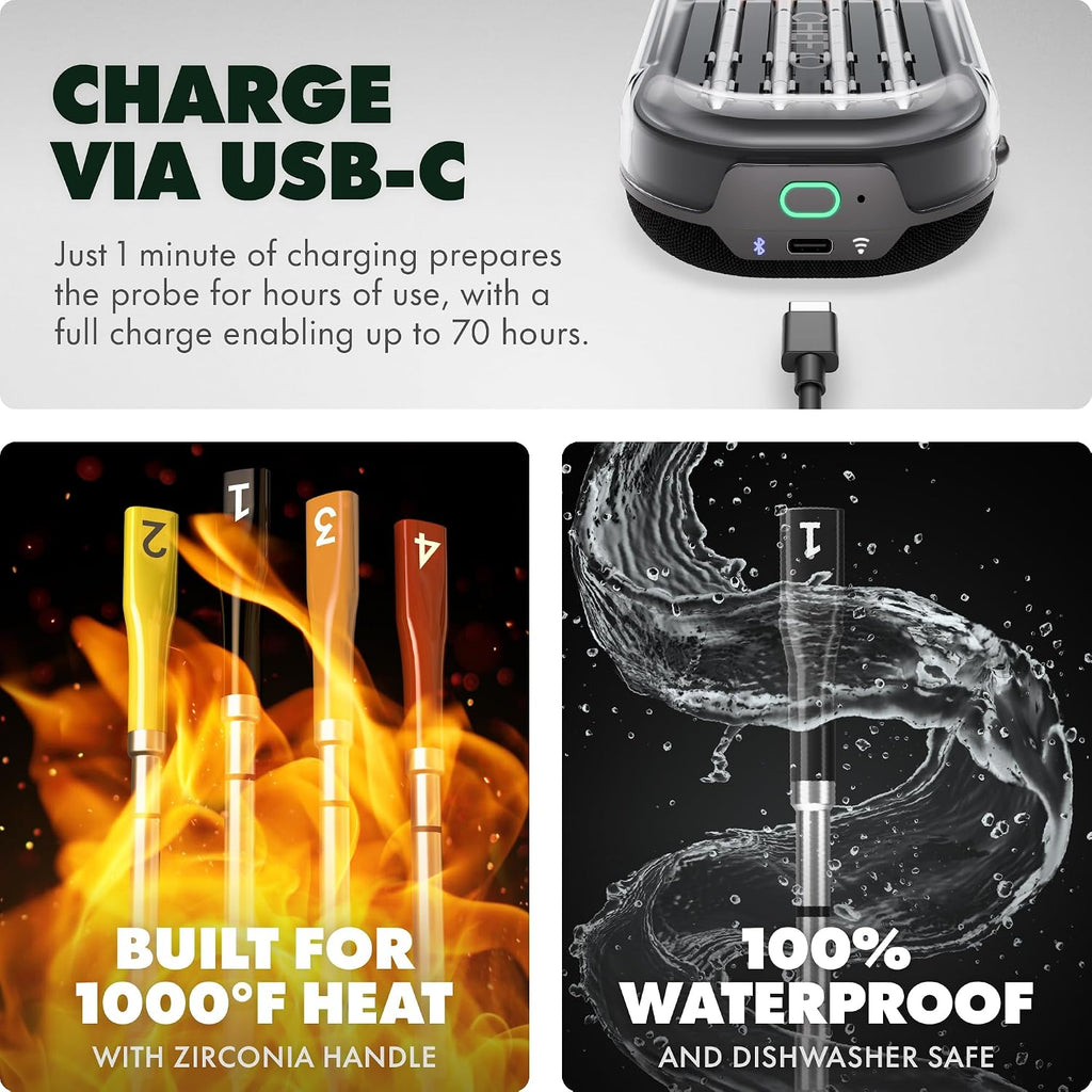 CHEF iQ Sense | Smart Wireless Meat Thermometer | 4 Ultra-Thin Probes | WiFi Unlimited Range | 1000°F Heat Safe | 5 Sensors | BBQ, Grill, Oven, Smoker, Air Fryer | Gen3