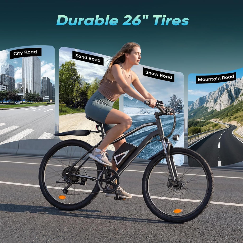 Electric Bike - Electric Bike for Adults, 1500w/1000W/750W Peak Motor, Up to 55 Miles, 20MPH EBike, 26'' Tires Lightweight E Bike for Commuting Mountain Road Sand