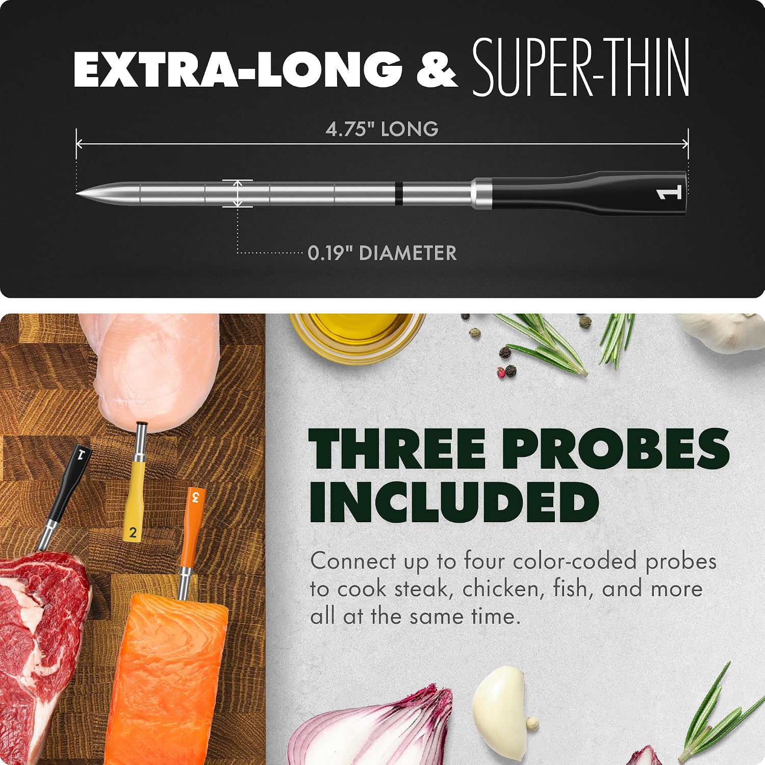 CHEF iQ Sense | Smart Wireless Meat Thermometer | 3 Ultra-Thin Probes | WiFi Unlimited Range | 1000°F Heat Safe | 5 Sensors | BBQ, Grill, Oven, Smoker, Air Fryer | Gen3