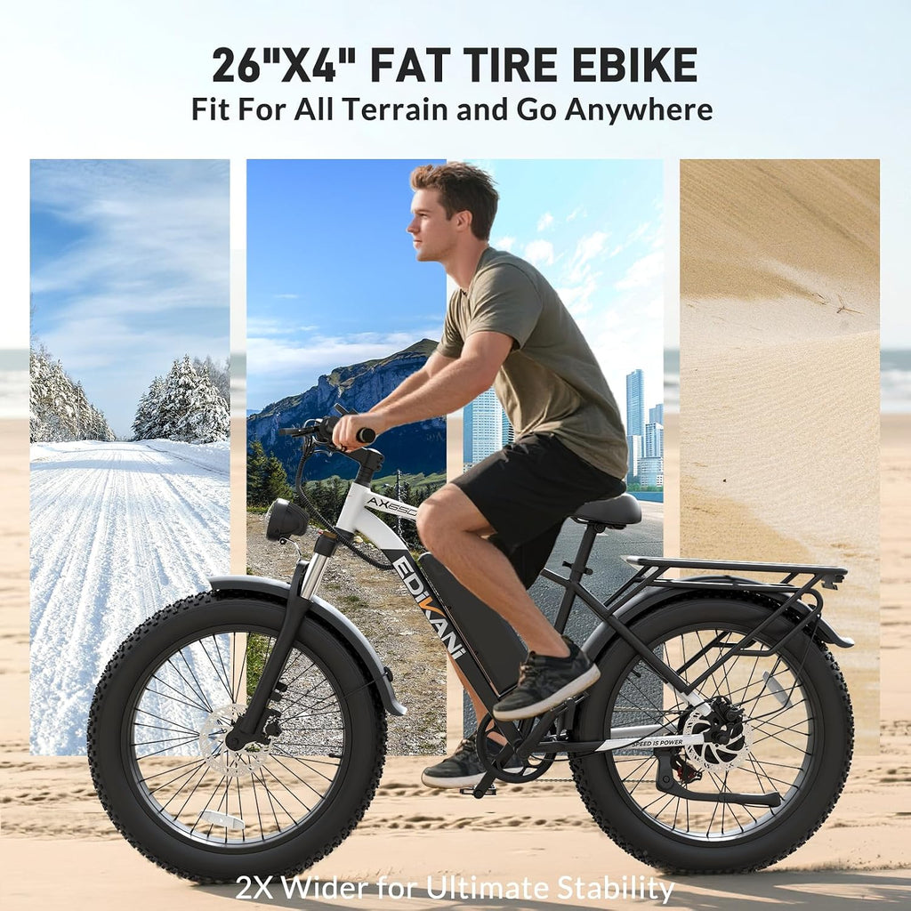 EDIKANI S01 26' Electric Bike for Adults, Peak 2000W 34MPH Fast E Bike for Men, 100 Miles Fat Tire Ebike for Adults Electric with 1104WH Removable Battery, E Bicycle for Commuter with Brake Light