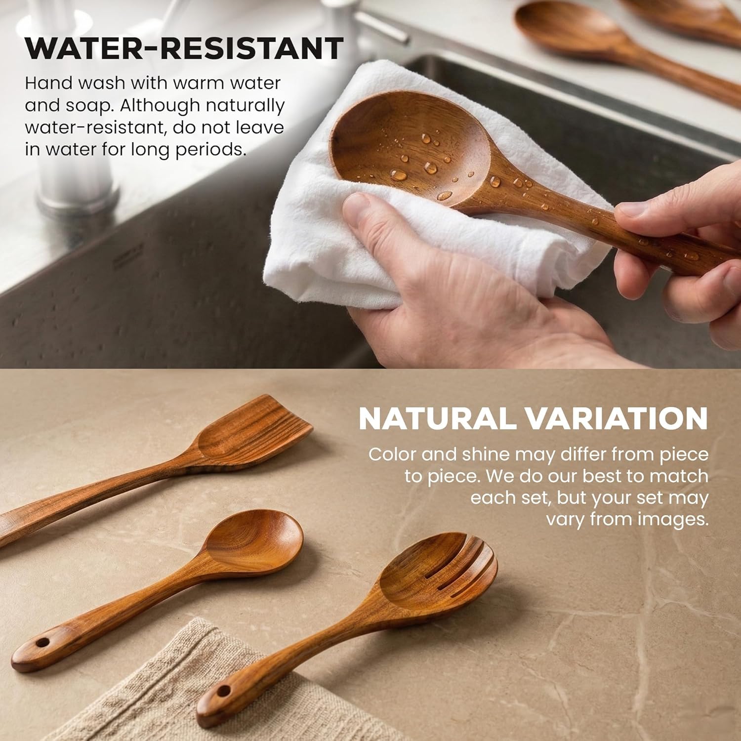 Zulay Kitchen 30-Piece Teak Wooden Utensils - Natural Teak Cooking Utensils with Premium Gift Box - Non-Stick Wooden Spoons - Kitchen Gift Set - Comfortable Grip